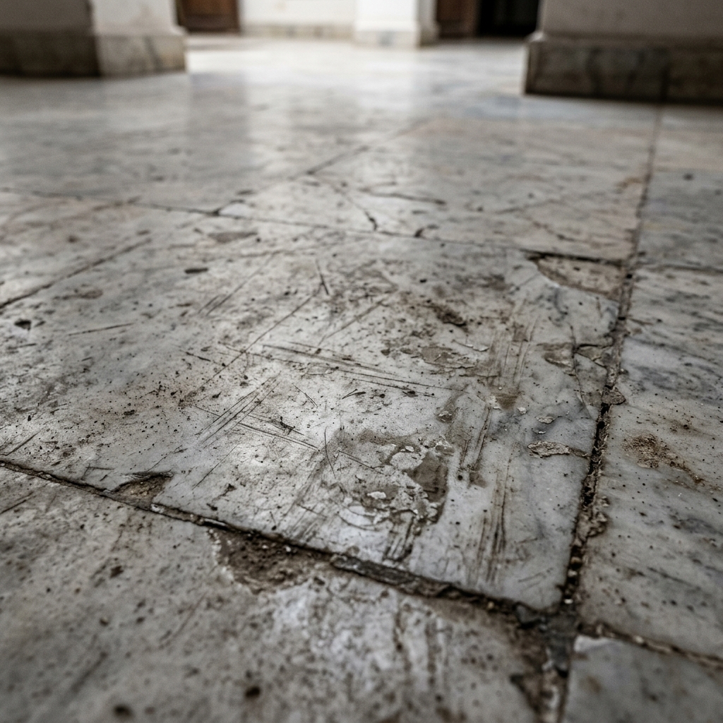 Sol marbre terne avant nettoyage